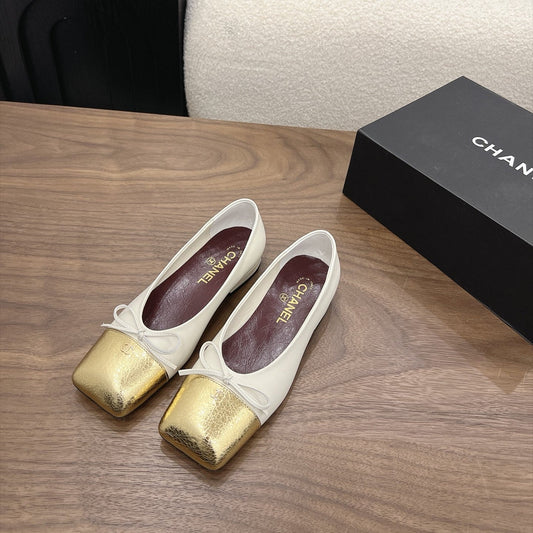 CC Square-Toe Ballet Flats White Gold Lambskin 961514