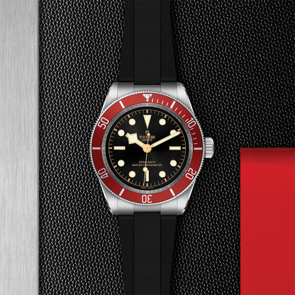 Black Bay 41mm - Black, Burgundy Bezel on Rubber Strap