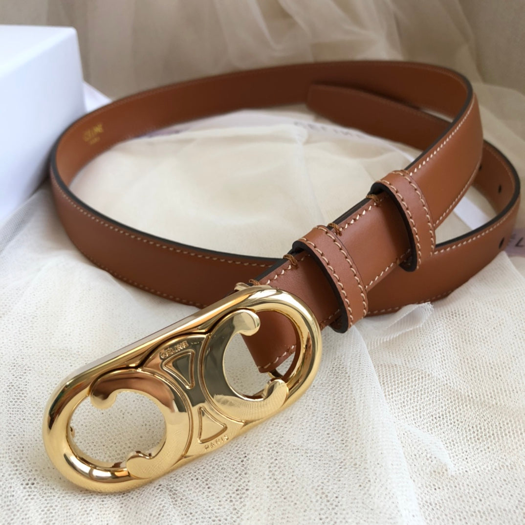 CL Gold 25mm Triomphe Enamel Brown Calfskin 562437