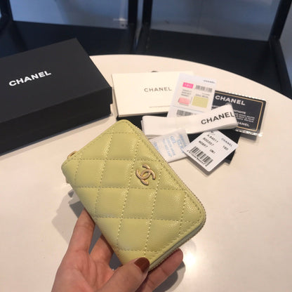 CC ZIPPED CAVIAR PURSE 11 LIGHT YELLOW CALFSKIN GOLD ICON