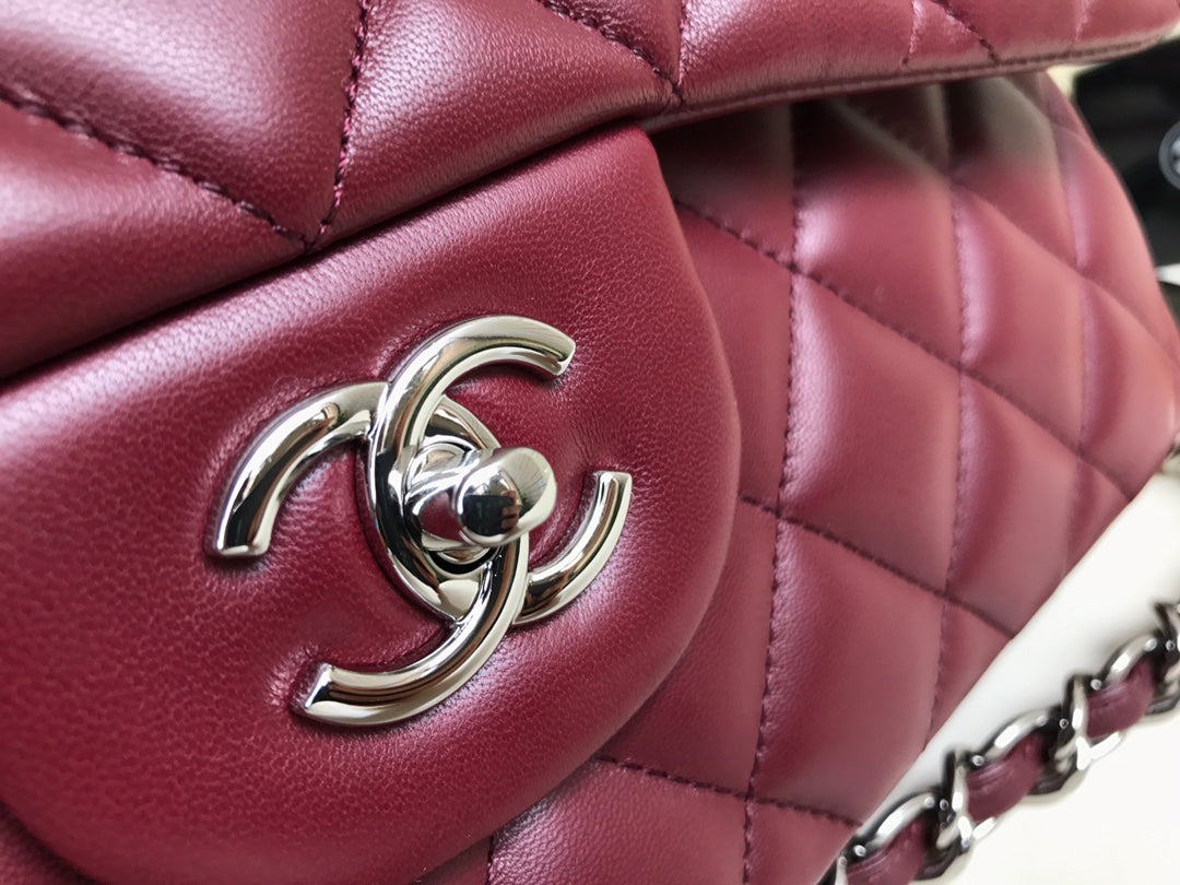 flap bag jumbo 30 burgundy lambskin silver hardware