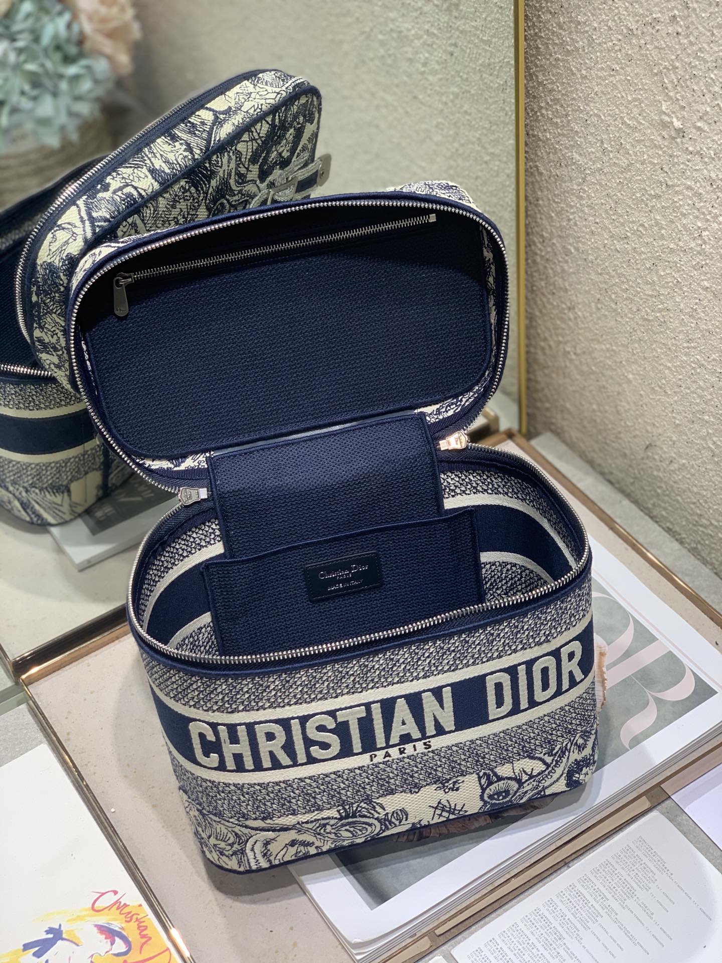 diortravel vanity 25 blue embroidery canvas