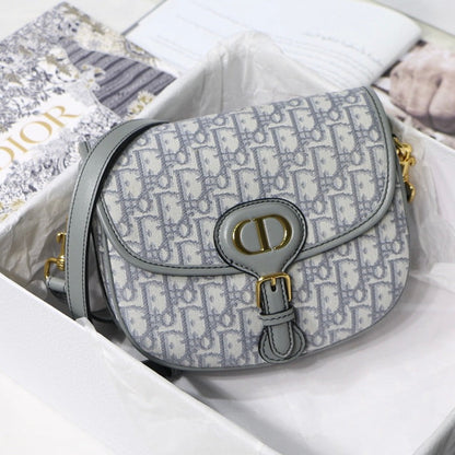 MEDIUM CD BOBBY 22CM GREY OBLIQUE CANVAS GOLD HARDWARE