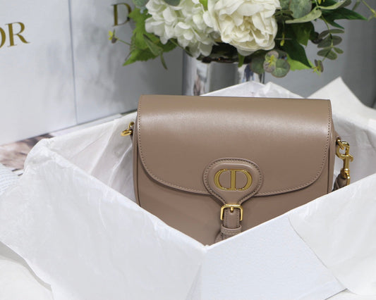 MEDIUM CD BOBBY 22CM DARK BROWN CALFSKIN GOLD HARDWARE