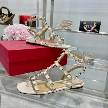 ROCKSTUD SANDAL WITH STRAPS IN WHITE CALFSKIN