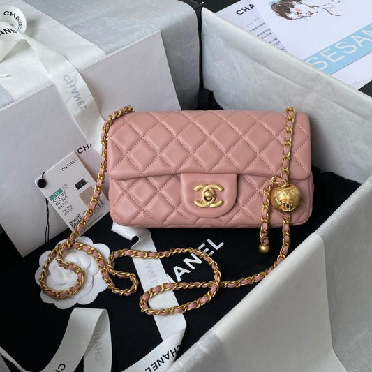Classic Mini Flap Bag 20cm Pink Lambskin Gold Hardware