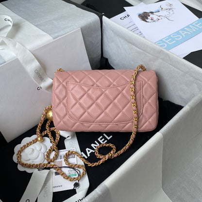 Classic Mini Flap Bag 20cm Pink Lambskin Gold Hardware