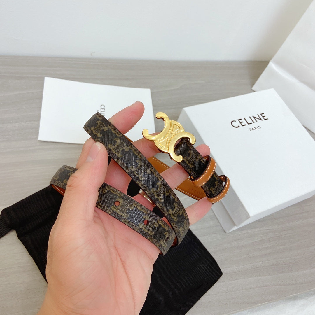 TRIOMPHE 18MM REVERSIBLE IN DARK BROWN MONOGRAM CALFSKIN AND BROWN CALFSKIN WITH GOLD BUCKLE