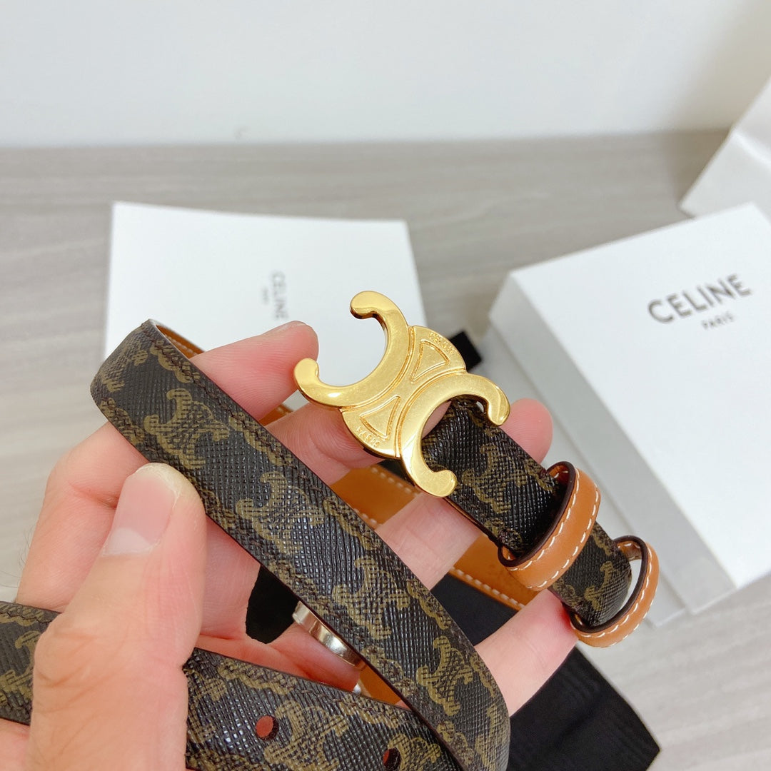 TRIOMPHE 18MM REVERSIBLE IN DARK BROWN MONOGRAM CALFSKIN AND BROWN CALFSKIN WITH GOLD BUCKLE