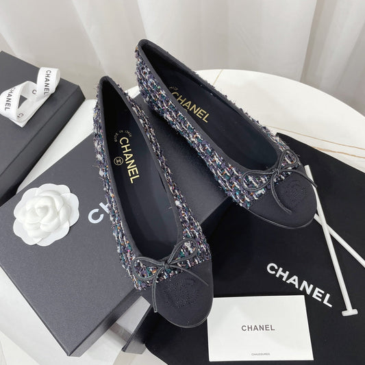 CC 26s Ballet Flat Black Colorful Tweed Leather 944419