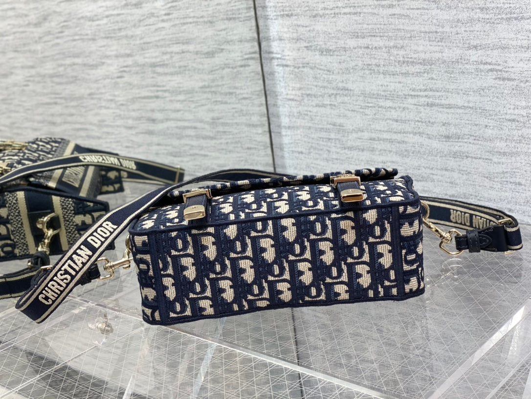 CD Small Diorcamp Bag 23 Blue Oblique Embroidery Denim