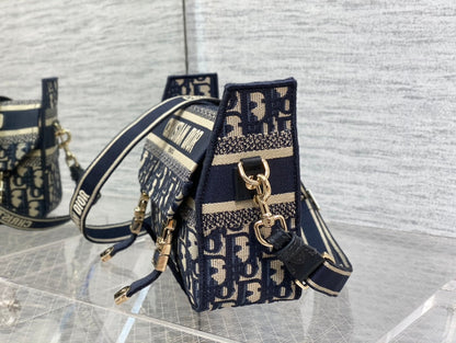 CD Small Diorcamp Bag 23 Blue Oblique Embroidery Denim