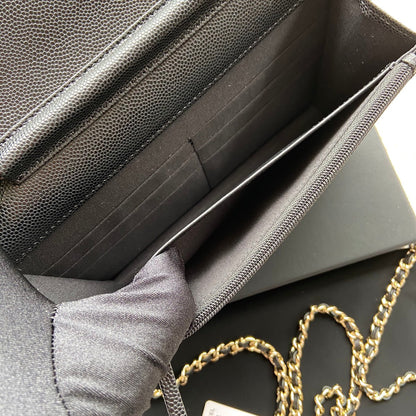CC Classic Woc 20cm Black Grained Calfskin Diamond Gold Hardware