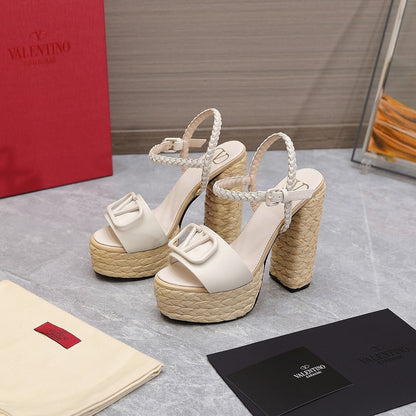 VT 25 Platform Sandals White Cowhide Espadrilles