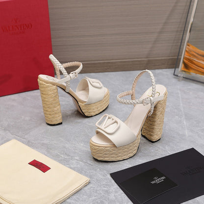 VT 25 Platform Sandals White Cowhide Espadrilles