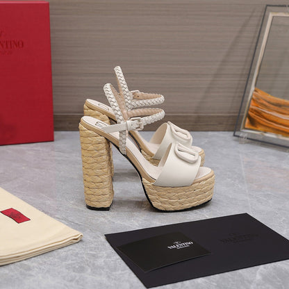 VT 25 Platform Sandals White Cowhide Espadrilles