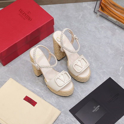 VT 25 Platform Sandals White Cowhide Espadrilles