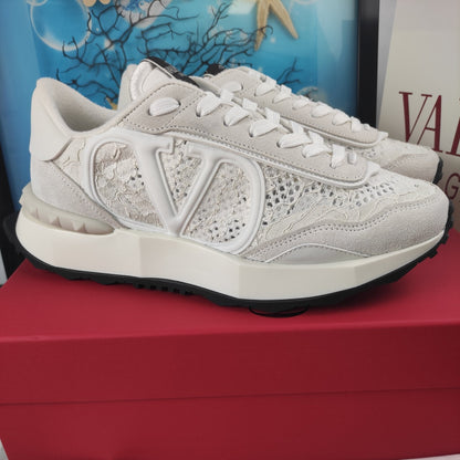 Lace And Mesh Lacerunner Sneaker In White Mix Light Grey 994622