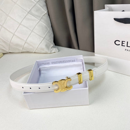 Medium Triomphe Belt 25mm White Calfskin Gold Loop Ghw