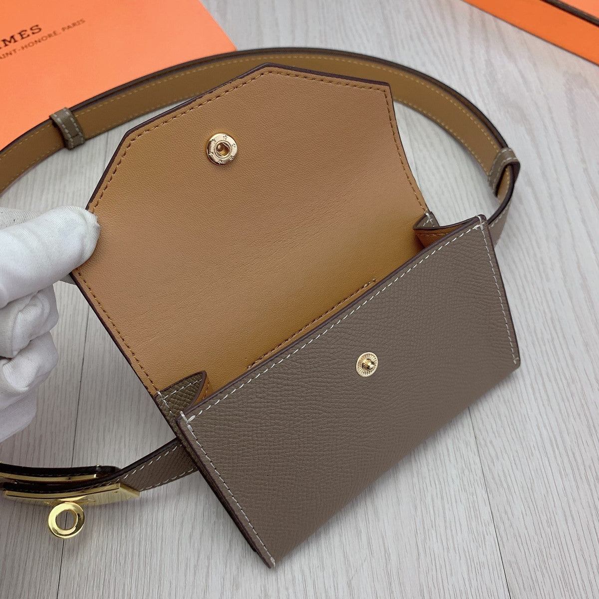 hm kelly belt 18mm with pocket gris alphat calfskin