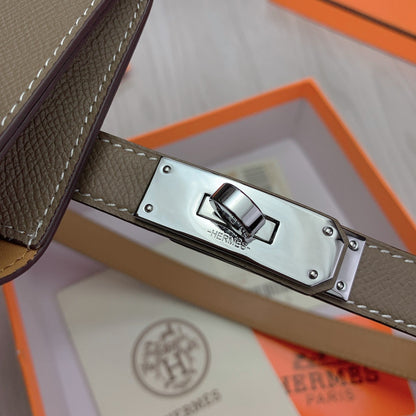 hm kelly belt 18mm with pocket gris alphat calfskin silver buckle