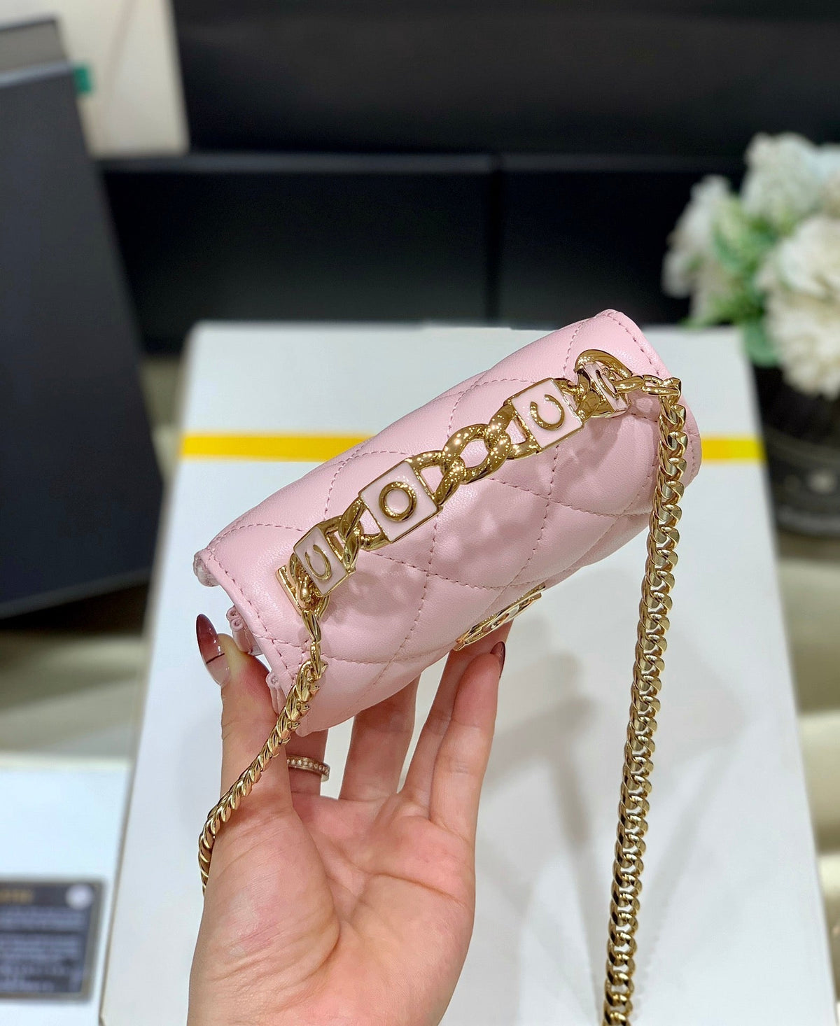 CC Handle Small Shoulder Bag Pink Sheepskin
