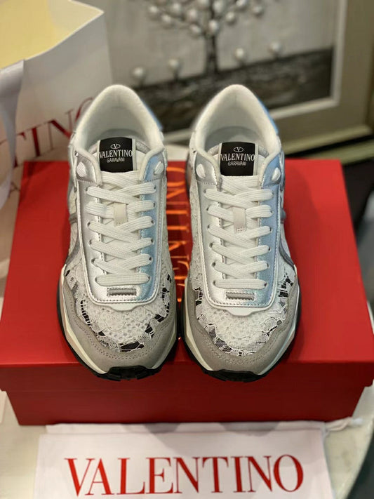 Lace And Mesh Lacerunner Sneaker In White Mix Grey 994620