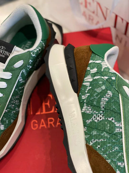Lace And Mesh Lacerunner Sneaker In Green White Mix Earth Brown 994623