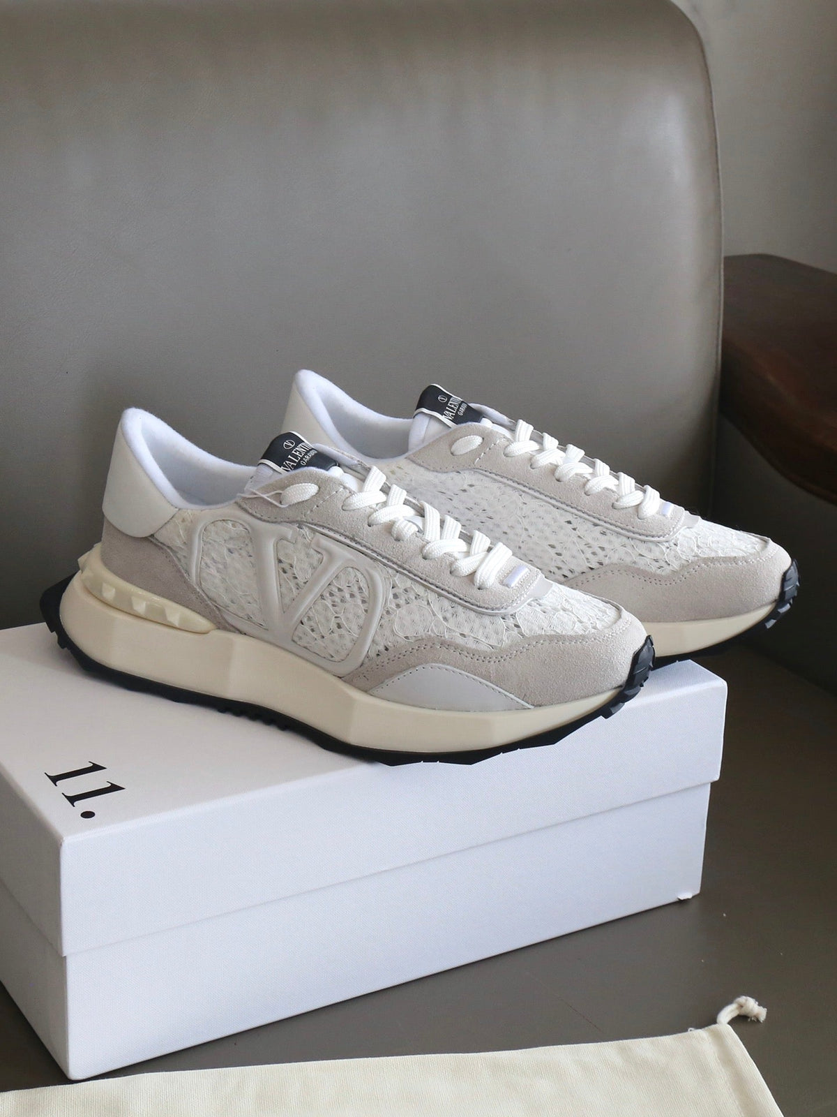 VT Lace Sneaker White Suede Leather