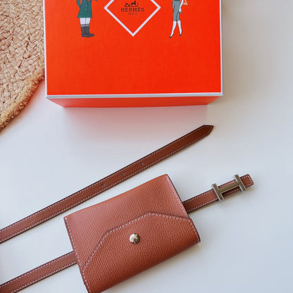 focus belt 13mm with kelly pocket brown epsom silver buckle
