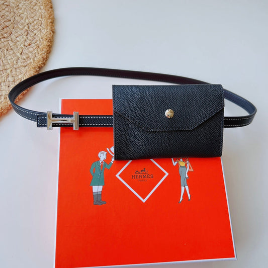 focus belt 13mm with kelly pocket black epsom silver buckle