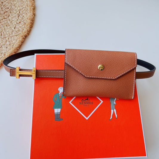 focus belt 13mm with kelly pocket brown epsom gold buckle