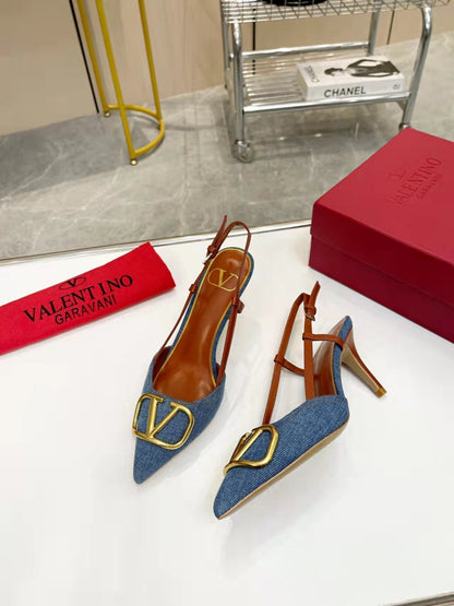 Valentino Slingback Pump Demin Blue Demin Fabric 239598