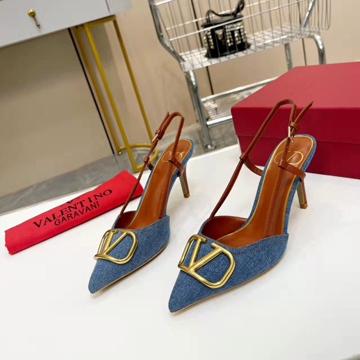 Valentino Slingback Pump Demin Blue Demin Fabric 239598