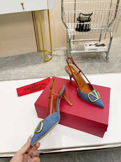 Valentino Slingback Pump Demin Blue Demin Fabric 239598