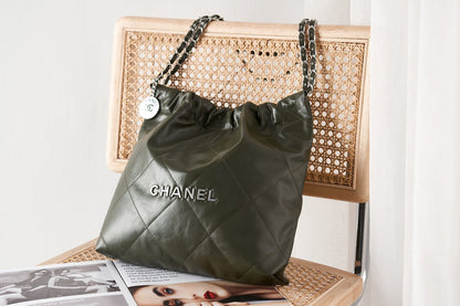 cc 22 hobo olive calfskin silver hardware