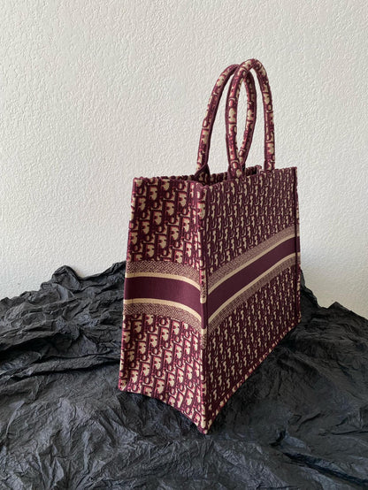 Large CD Book Tote 42cm Burgundy Retro Style D Letter Embroidery