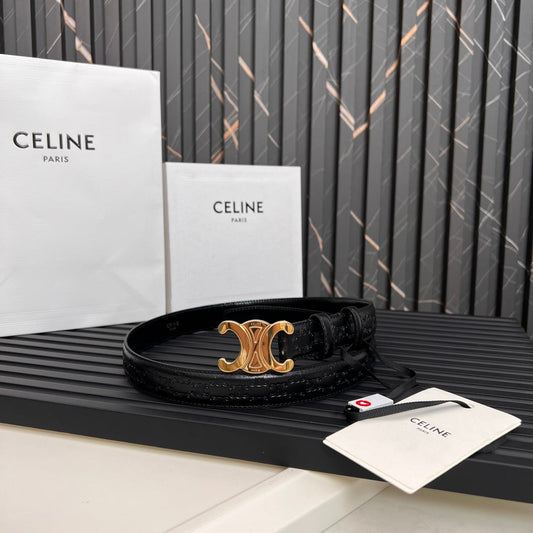 CEL 25mm Triomphe Belt in Taurillon Black Embossed Leather 176289