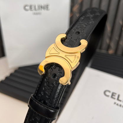 CEL 25mm Triomphe Belt in Taurillon Black Embossed Leather 176289