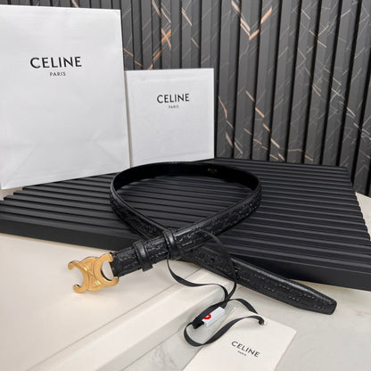 CEL 25mm Triomphe Belt in Taurillon Black Embossed Leather 176289
