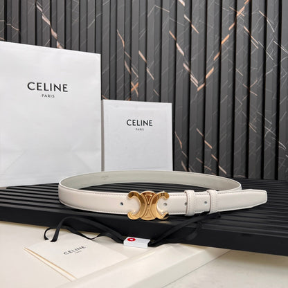 CEL 25mm Medium Triomphe Belt in Taurillon White Leather 176288