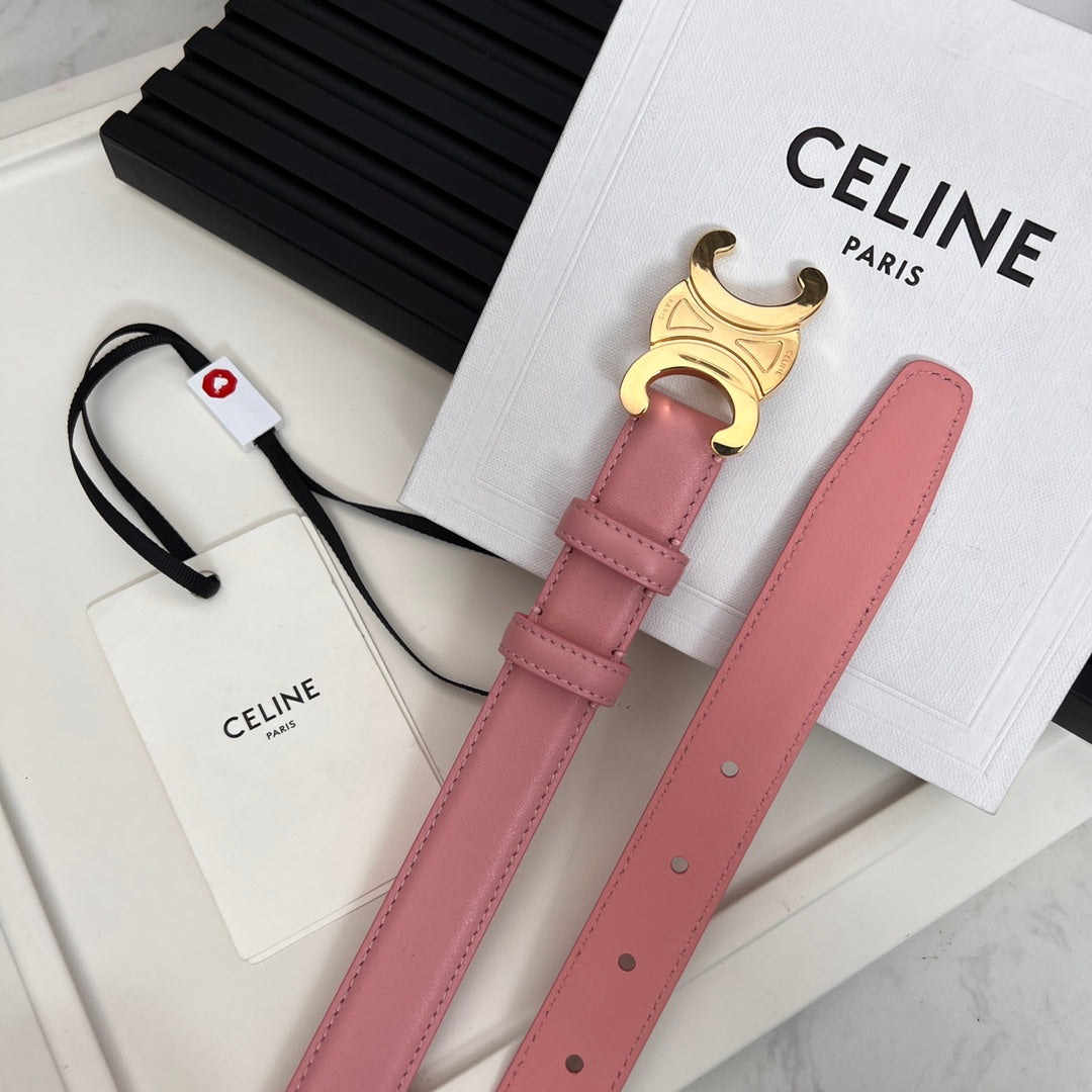CEL 25mm Medium Triomphe Belt in Taurillon Pink Leather 176286