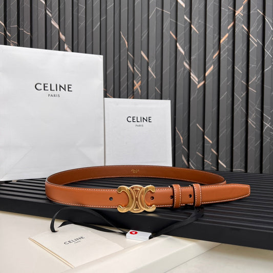 CEL 25mm Medium Triomphe Belt in Taurillon Brown Leather 176284