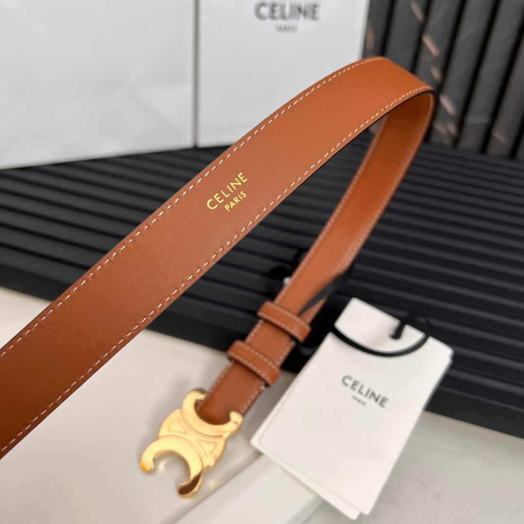CEL 25mm Medium Triomphe Belt in Taurillon Brown Leather 176284
