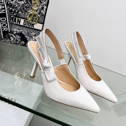 cd slingback pumps 95 white embroidered cotton