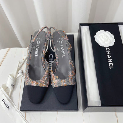 CC 26s High-Heel Slingbacks 6.5cm Black Mix Grey Tweed