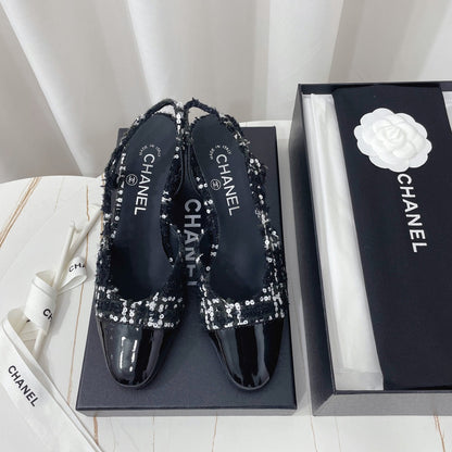 CC 26s High-Heel Slingbacks 65 Mm In Black Mix White Tweed
