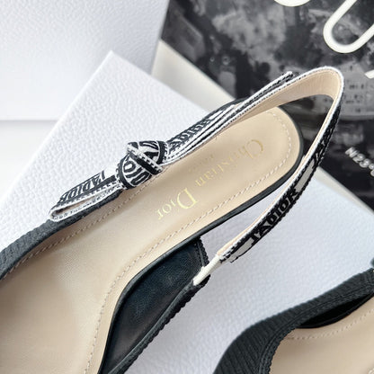 cd slingback pumps 65 black embroidered cotton