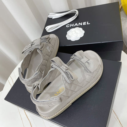 Chanel 26s Sandals Grey Fabric Bow Embellishment
