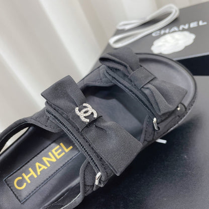 CC 26s Sandals In Black Fabric Bow Embellishment